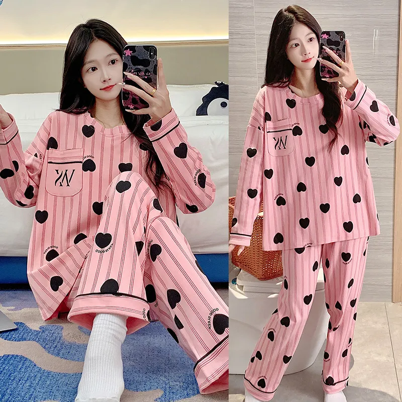 BONAS Pajama Set Women's Pink Heart-6