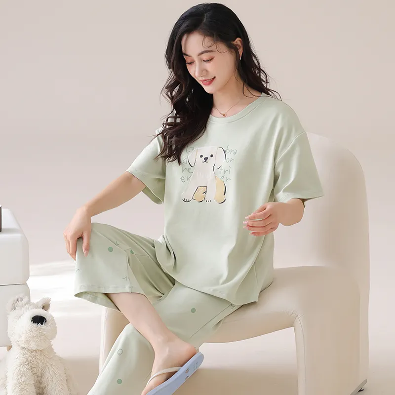BONAS Pajama Set Women's Mint Green Puppy-4