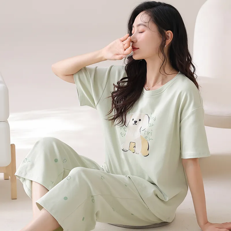 BONAS Pajama Set Women's Mint Green Puppy-1