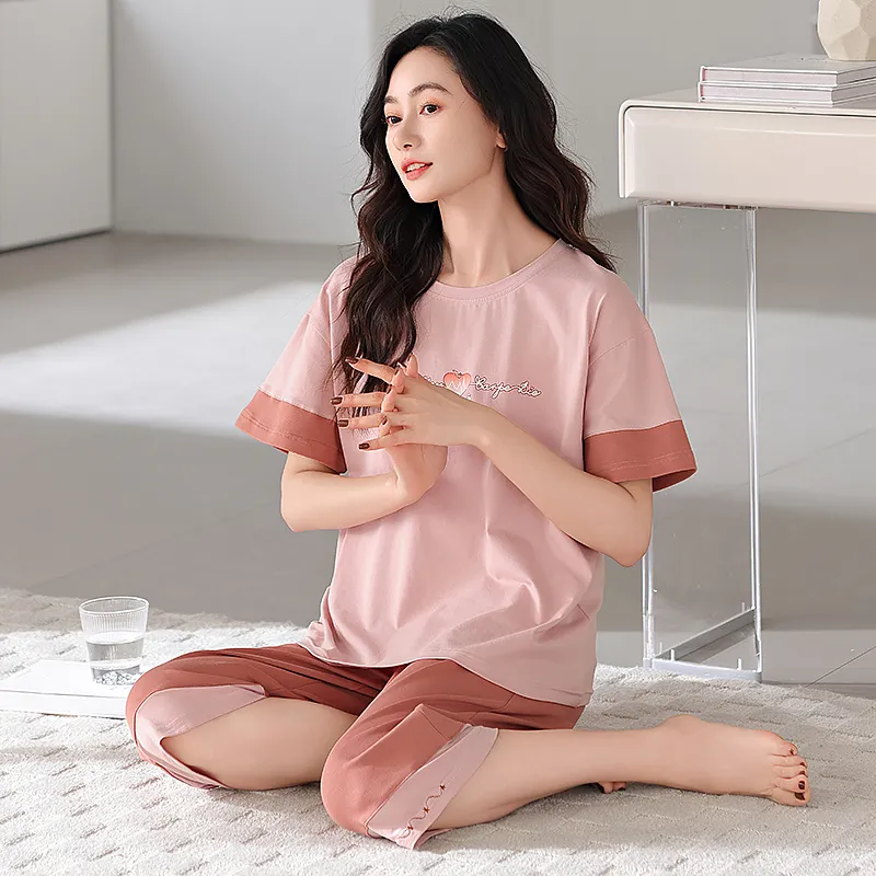 BONAS Pajama Set Women's Pink Heart-5