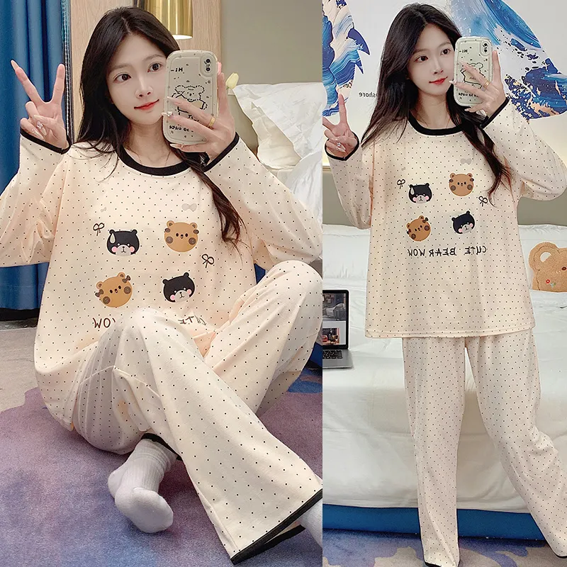 BONAS Pajama Set Women's Polka Dot Bear-6