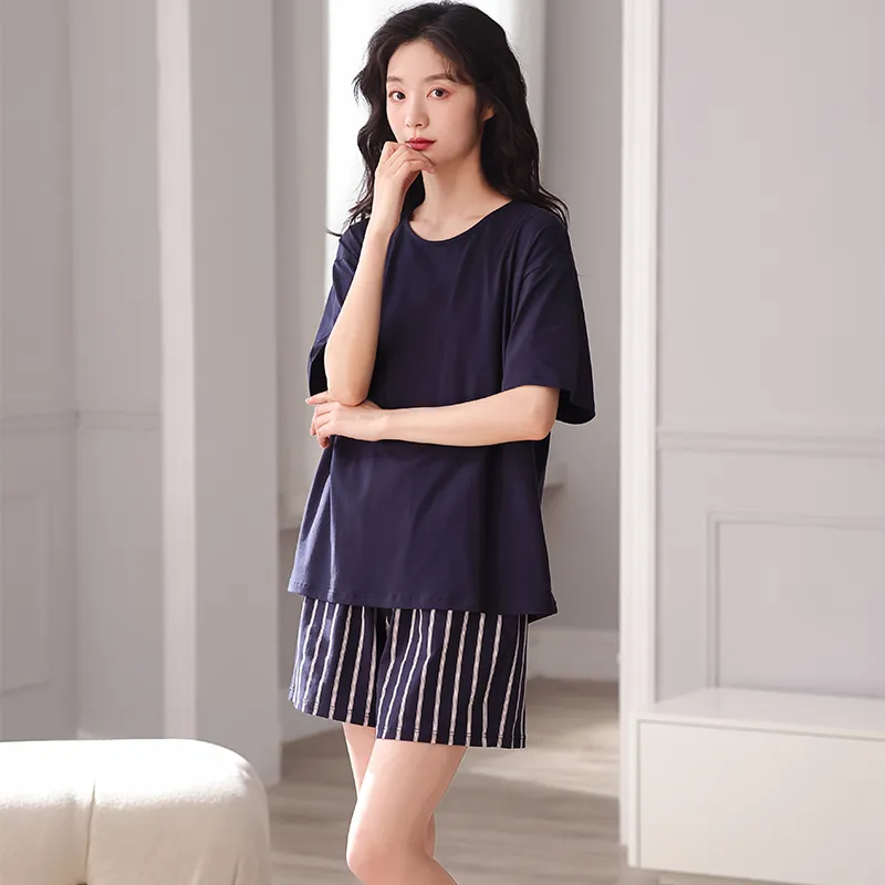 BONAS Pajama Set Women's Blue Stripes-6