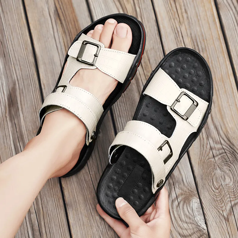 Bull charm Beach Sandals Men Ecru/Black-1