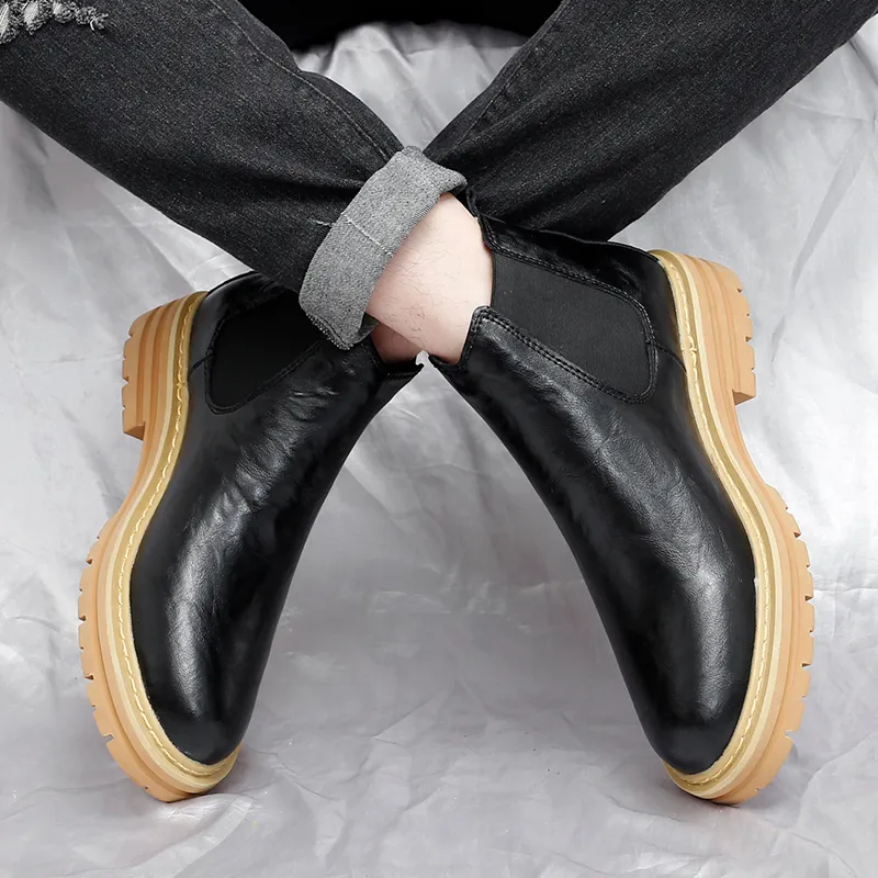 Bull charm Chelsea Boots Men Brown/Gray/Black/Brown With Cotton/Gray With Cotton/Black Padded-35