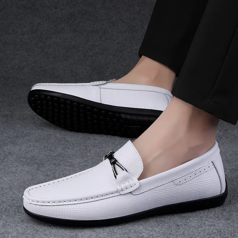 Bull charm Gommino Loafers Men White-7