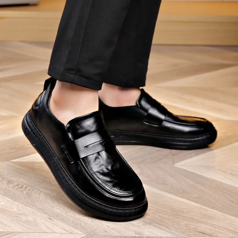 Bull charm Loafers Men Black/Litchi Grain-9