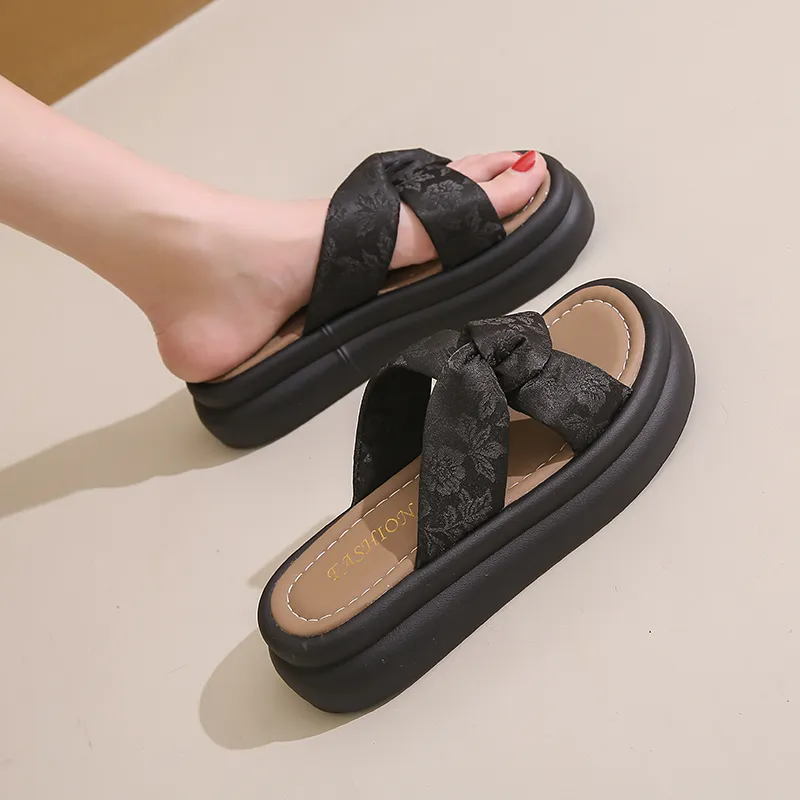 Bull Charm Rubber Sole Stitching Abrasion-Resistant Slide Slippers Women's-4