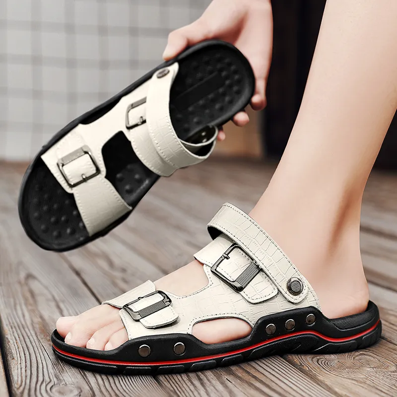 Bull charm Beach Sandals Men Ecru/Black-3