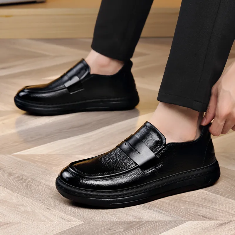 Bull charm Loafers Men Black/Litchi Grain-4