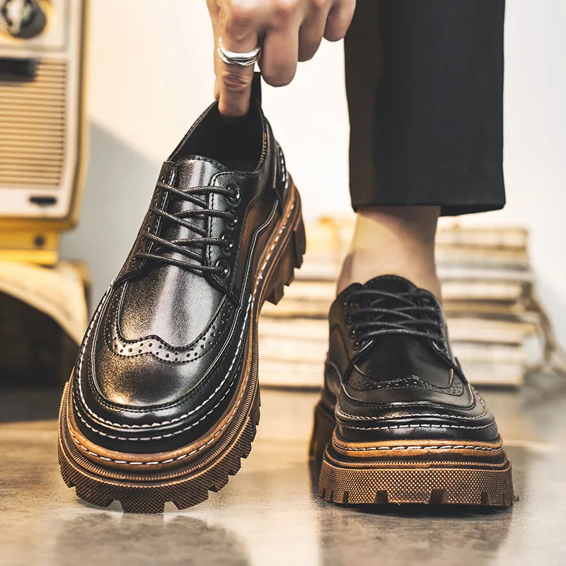 Bull charm Dress Shoes Men Low Top Black/Black Brown-7