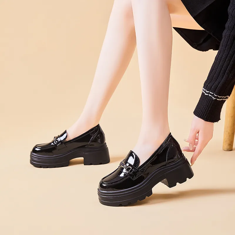 Bull Charm Loafers 6.5cm Women's Black-4