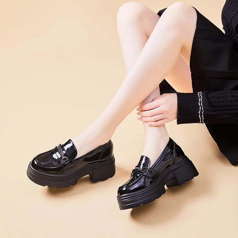 Bull Charm Loafers 6.5cm Women's Black-3