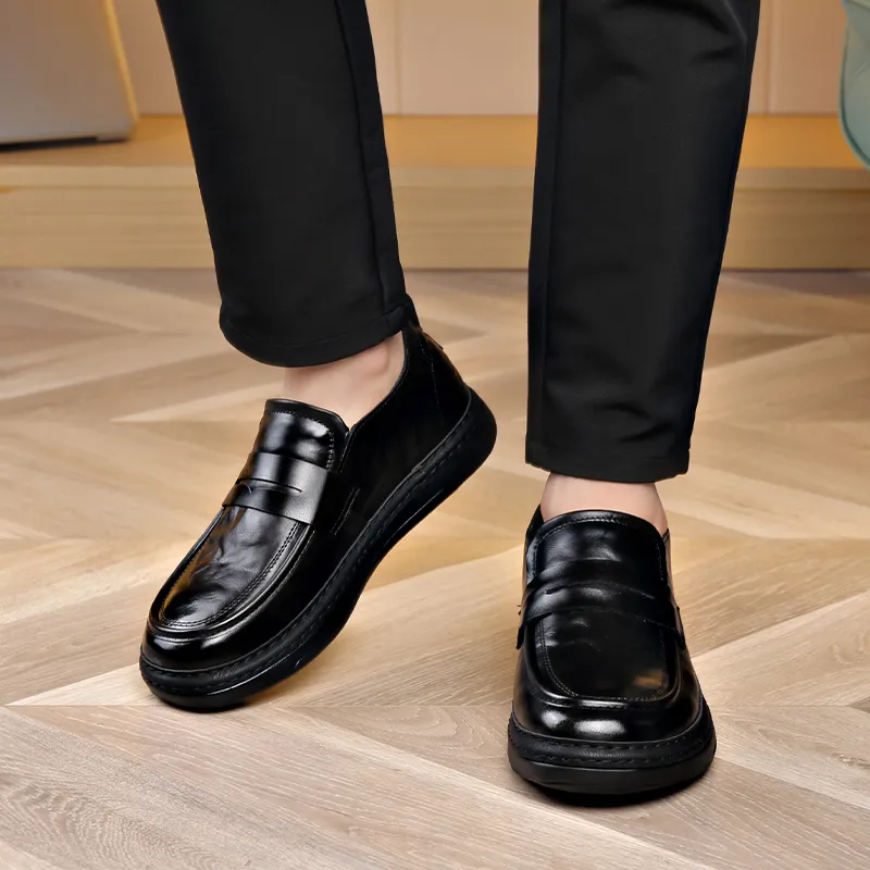 Bull charm Loafers Men Black/Litchi Grain-8