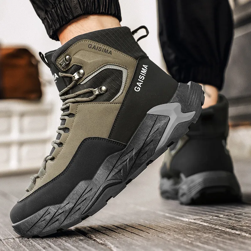 Bull charm Casual Shoes Men High Top Black Green/Black Yellow/Beige-5