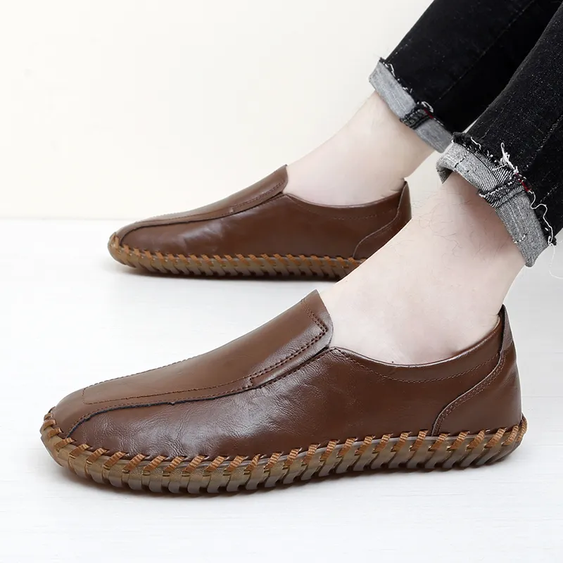 Bull charm Gommino Loafers Men Black/White/Brown-13