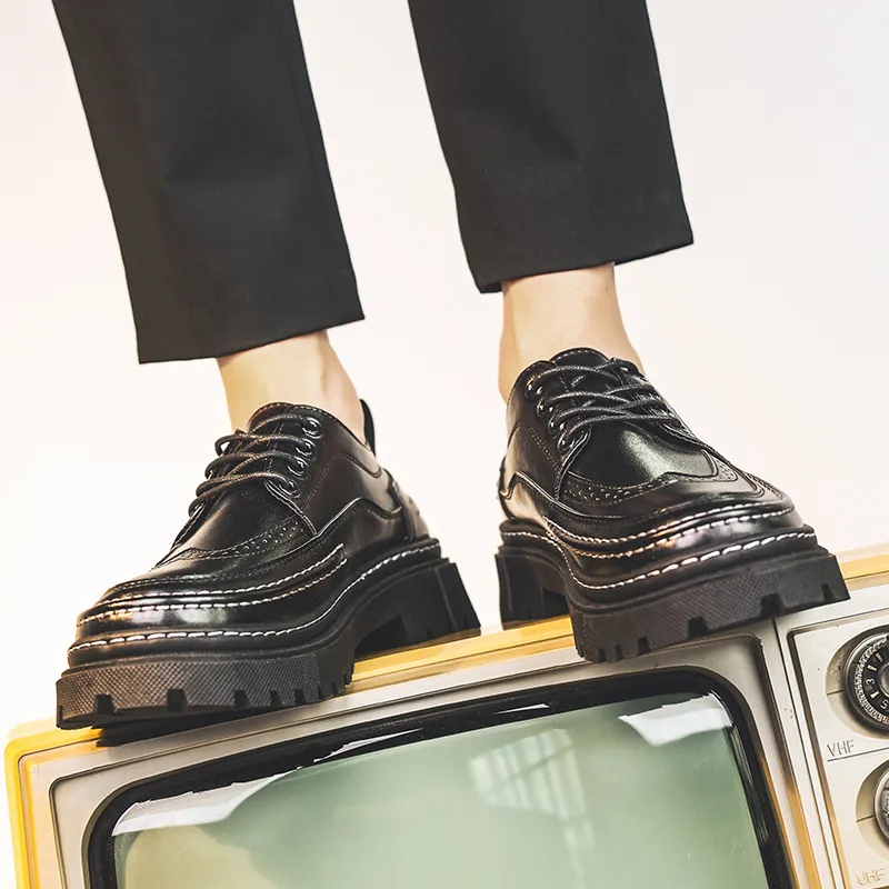 Bull charm Dress Shoes Men Low Top Black/Black Brown-4