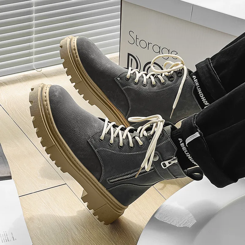 Bull charm Martin Boots Unisex Black/Gray/Khaki-7