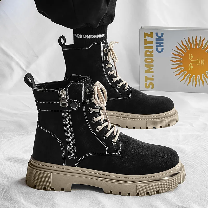 Bull charm Martin Boots Unisex Black/Gray/Khaki-2