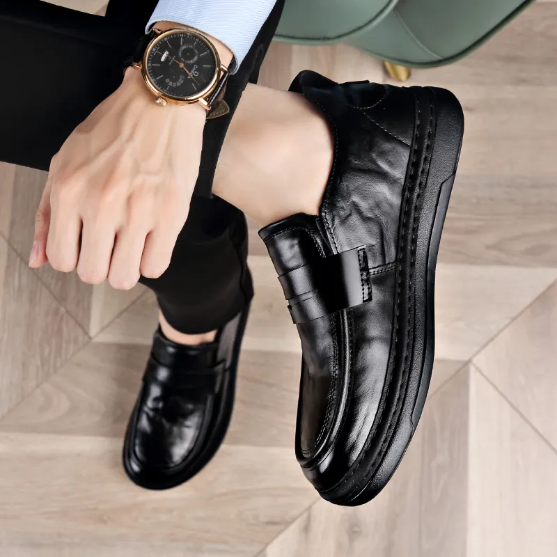 Bull charm Loafers Men Black/Litchi Grain-6