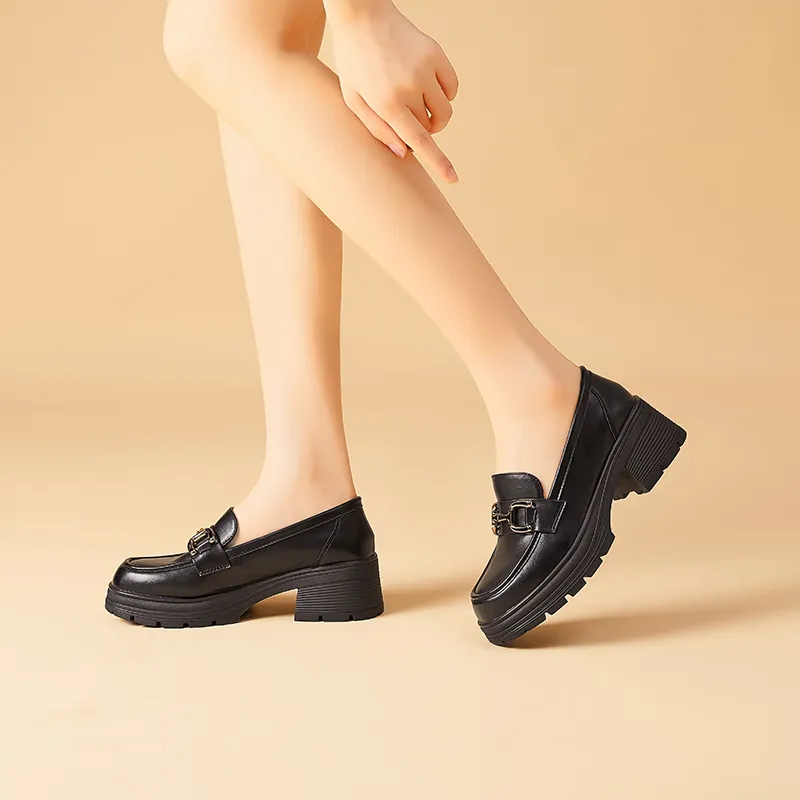 Bull charm Loafers Women's Black-5