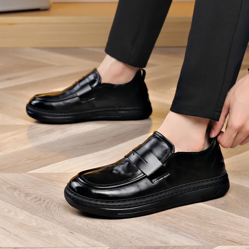 Bull charm Loafers Men Black/Litchi Grain-7