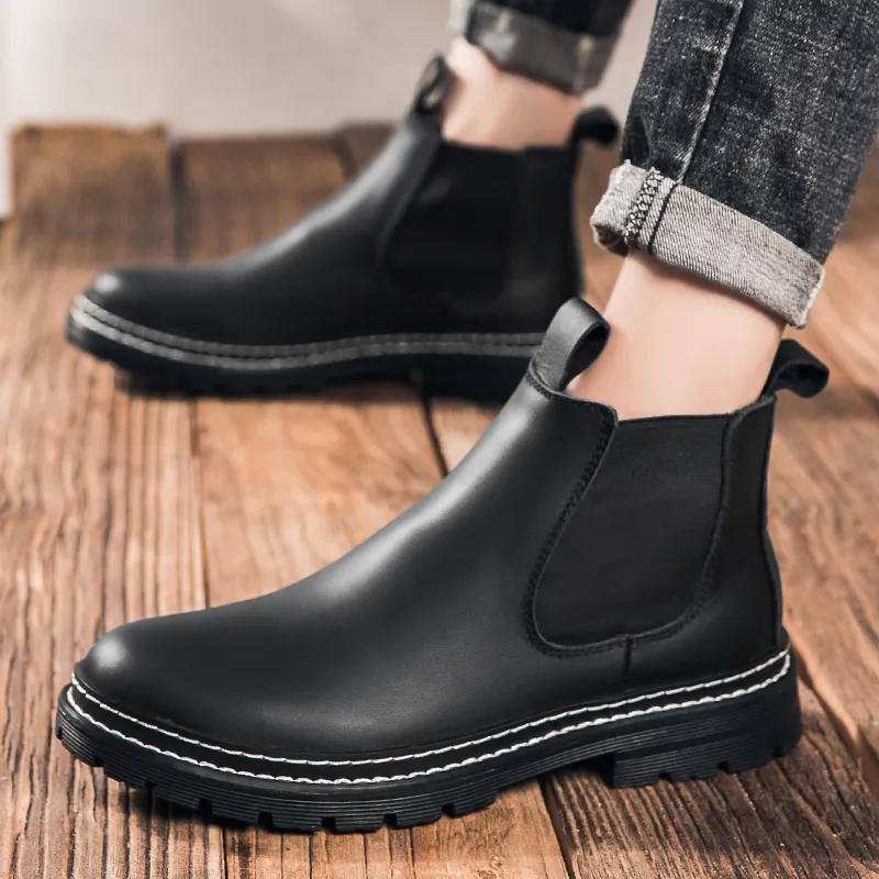 Bull Charm Short Chelsea Boots Men's Black-8