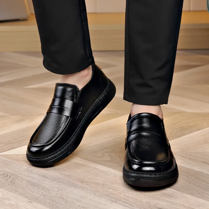 Bull charm Loafers Men Black/Litchi Grain-3