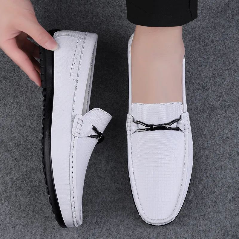 Bull charm Gommino Loafers Men White-11
