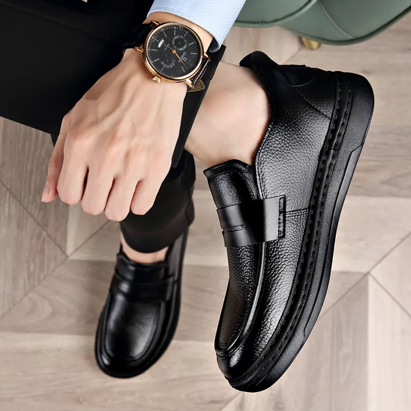 Bull charm Loafers Men Black/Litchi Grain-1