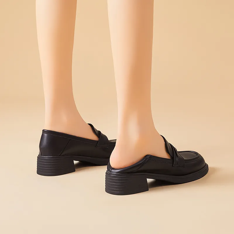 Bull Charm Loafers 4cm Women's Black-2