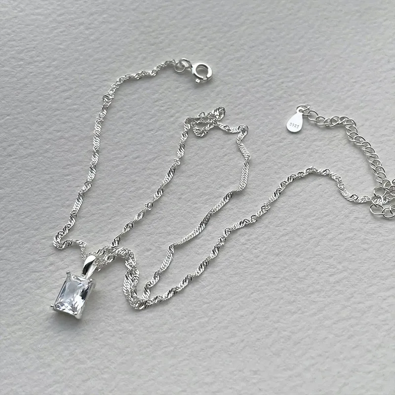 CHUVORA S925 Sterling Silver Water Wave Chain Minimalist Style Niche Collarbone Chain Versatile Silver Women's-2