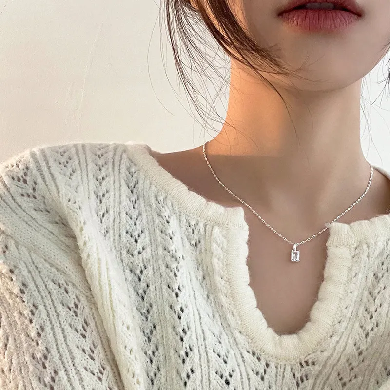 CHUVORA S925 Sterling Silver Water Wave Chain Minimalist Style Niche Collarbone Chain Versatile Silver Women's-4