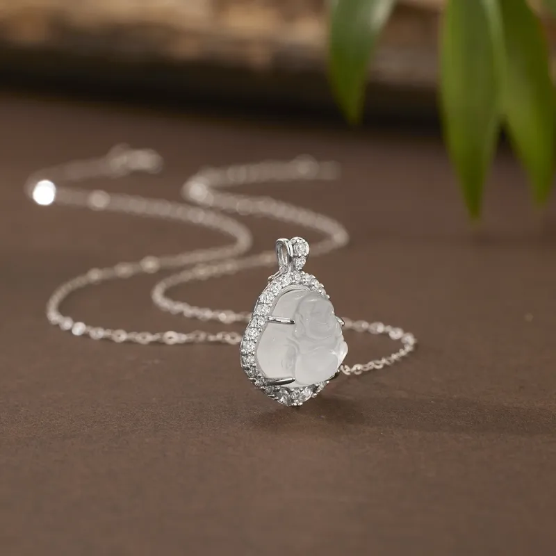CHUVORA Maitreya Buddha Necklace For Women's Collarbone Chain New Chinese Style Accessories Gift S925 Silver Women's-4