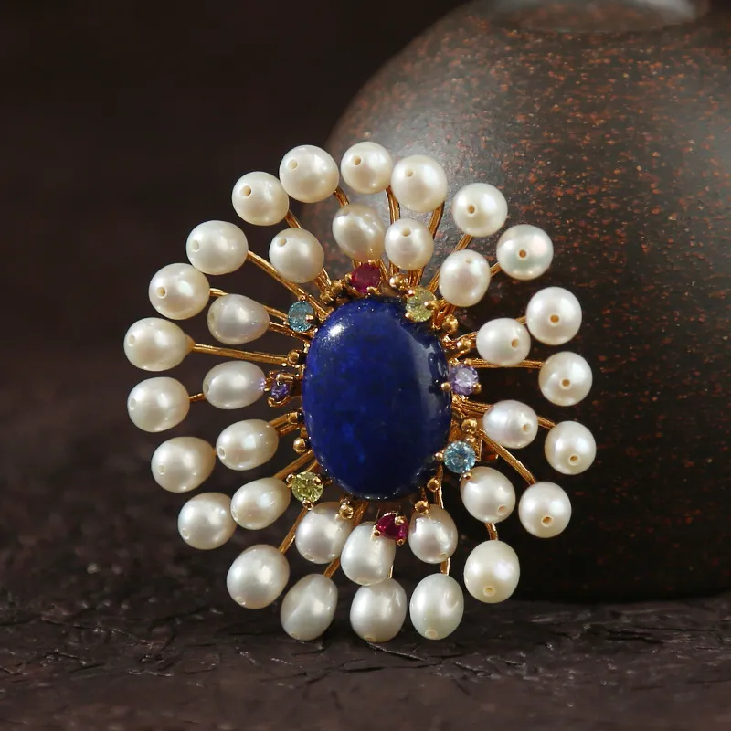 Marco Bizzarri Copper INS Designed Elegant Floral Round Bead Ornament Anti Flash Pin Women's-6
