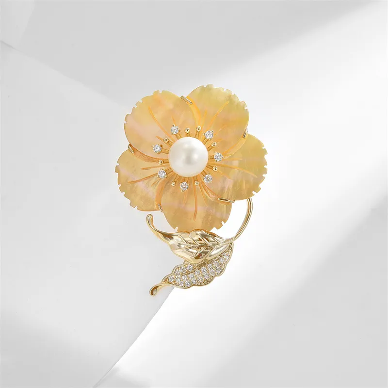 Marco Bizzarri Alloy Mother Of Pearl Floral Breast Design Anti Flash Pin Minimalist Style Coat Accessories Women's-5
