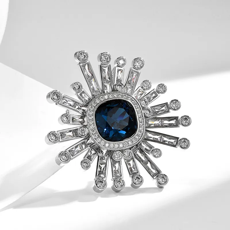 Marco Bizzarri Alloy INS Designed Sunflower Blue Elegant Brooch With Full Diamonds Decoration Anti Flash Pin Women's-5