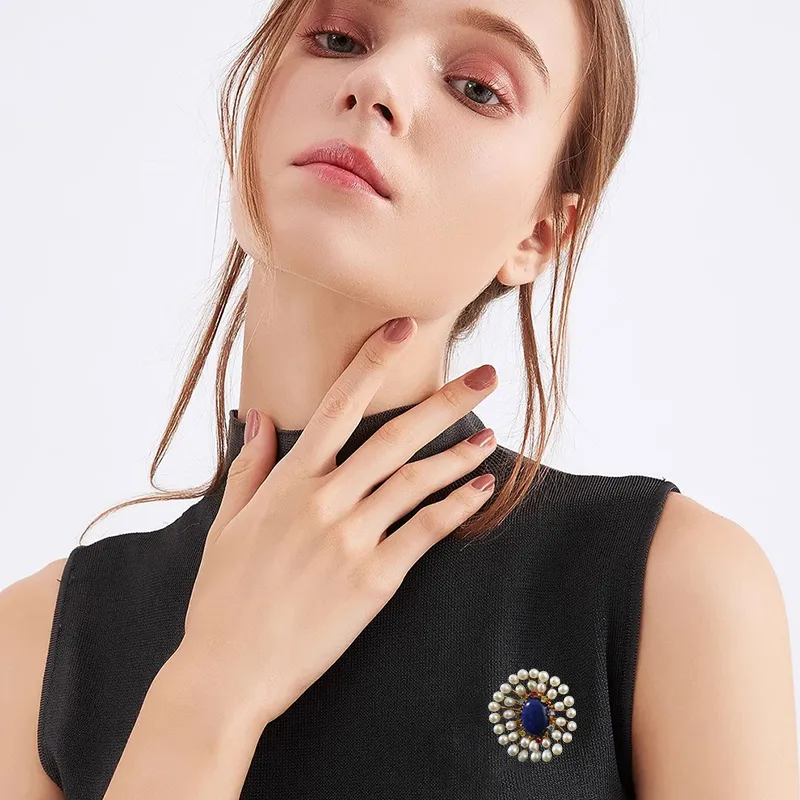 Marco Bizzarri Copper INS Designed Elegant Floral Round Bead Ornament Anti Flash Pin Women's-2