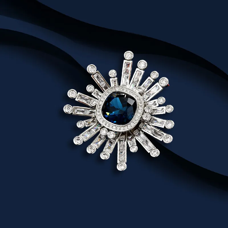 Marco Bizzarri Alloy INS Designed Sunflower Blue Elegant Brooch With Full Diamonds Decoration Anti Flash Pin Women's-2