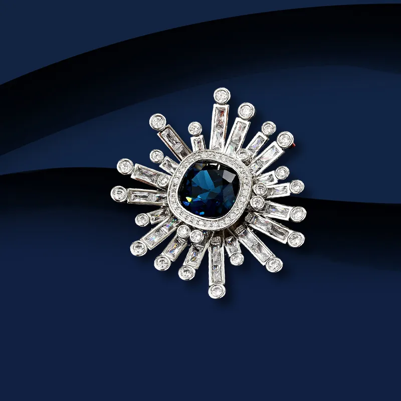 Marco Bizzarri Alloy INS Designed Sunflower Blue Elegant Brooch With Full Diamonds Decoration Anti Flash Pin Women's-1