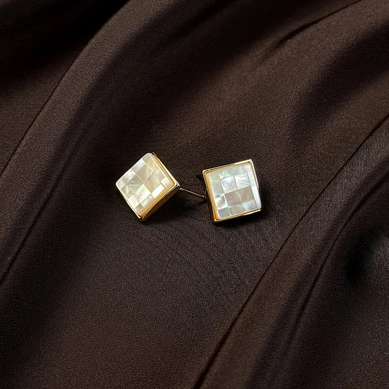 Anxious Mother Of Pearl Stud Earrings Women's-4