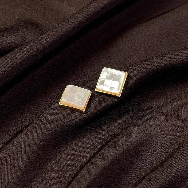 Anxious Mother Of Pearl Stud Earrings Women's-3