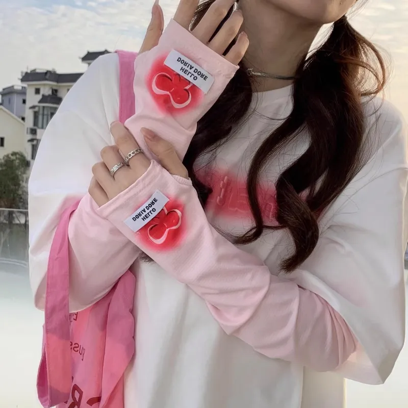 Anxious Ice Silk Polyester Sun Protection Sleeves Women's-22