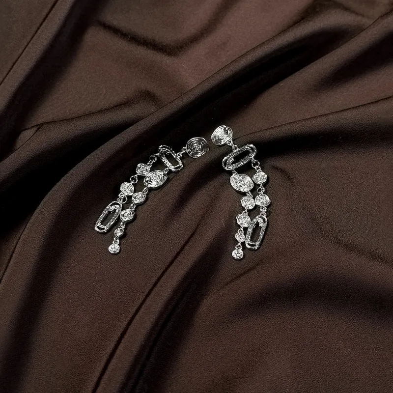 Anxious Alloy Silver Stud Earrings Women's-3