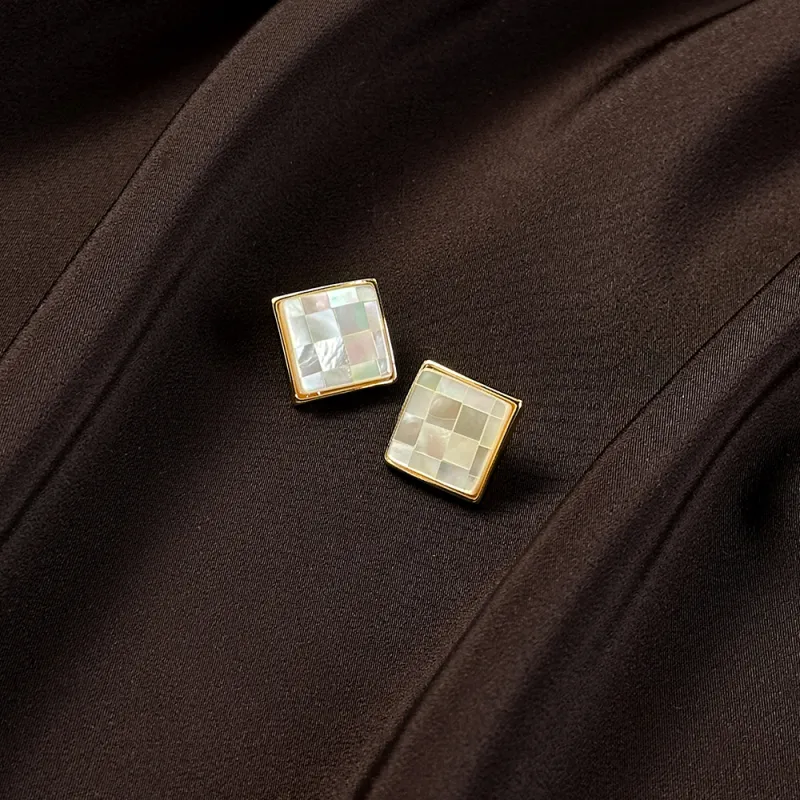 Anxious Mother Of Pearl Stud Earrings Women's-5