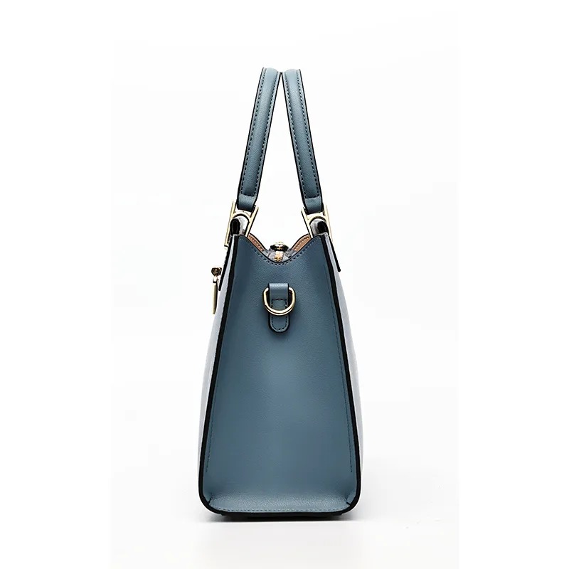 PIERPOLO Split Cow Leather Kelly Handbag Mom Bag Regular Women's Ecru/Gray Blue-4