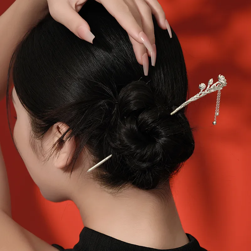 Sentimentality 999 Fine Silver Foot Silver Hairpins Women's-3
