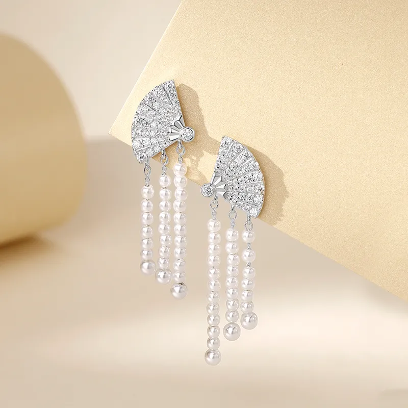 Sentimentality 925 Sterling Silver Faux Pearl Zircon Earrings Women's-1