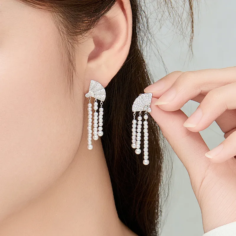 Sentimentality 925 Sterling Silver Faux Pearl Zircon Earrings Women's-3