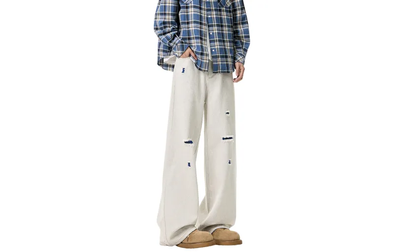 BRYAN JIMENEZ Jeans Unisex Blue Yarn White-2