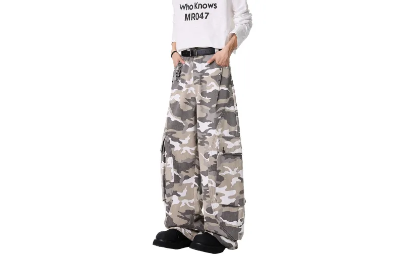 BRYAN JIMENEZ Casual Pants Unisex White Gray Camouflage-1